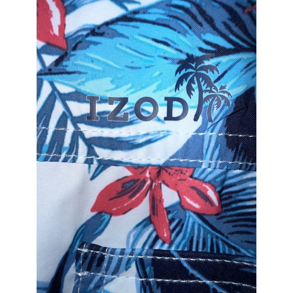 IZOD Button Down Mens Medium Blue Saltwater Tropical Floral UPF-45‎ Shirt - Picture 5 of 12